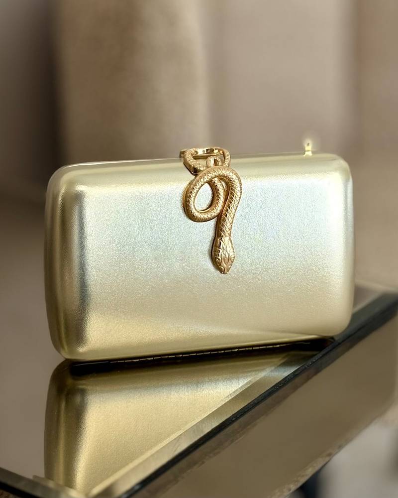 Clutch bag with metal snake lock