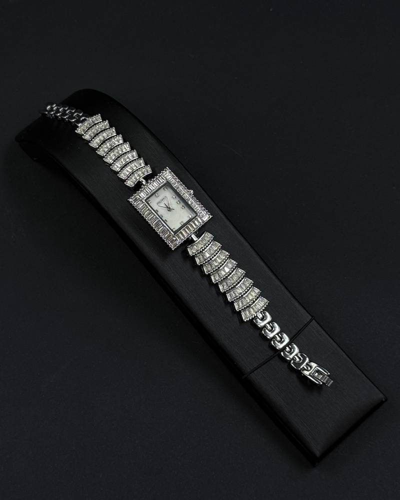 Luxury silver women's watch with a rectangular design