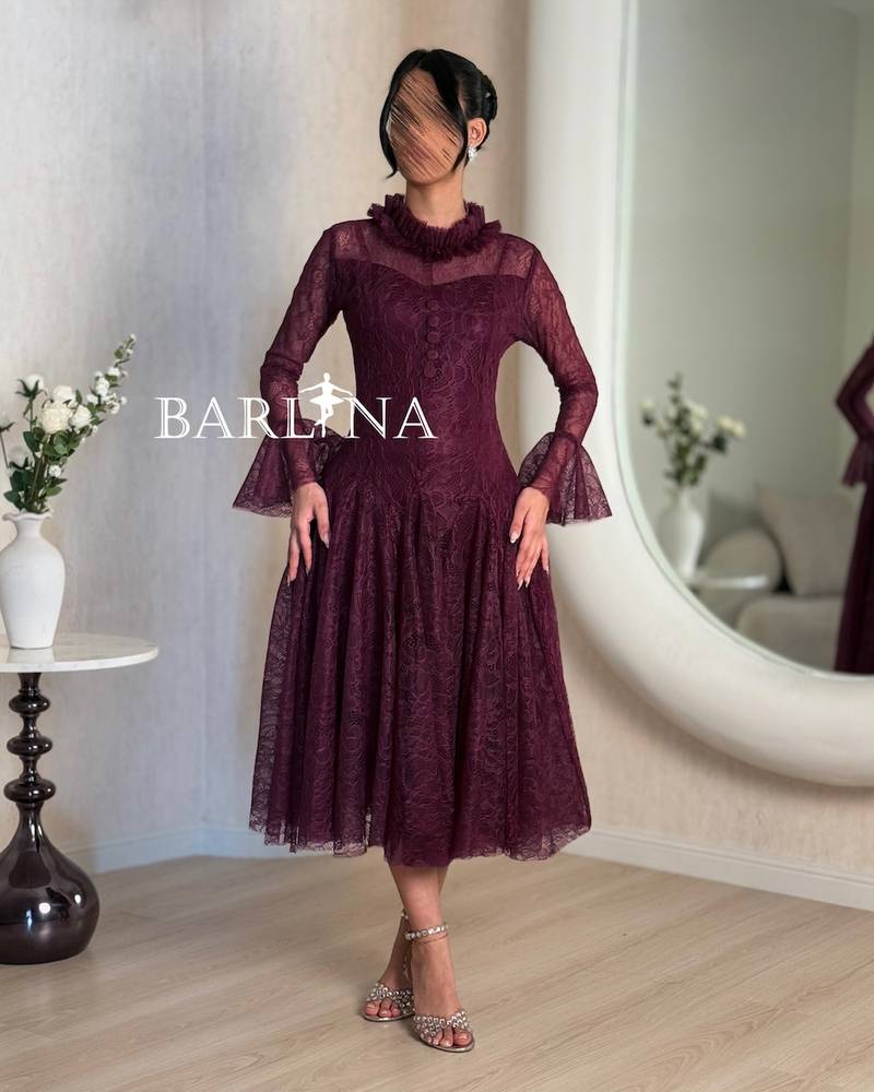 Elegant high-neck midi lace dress