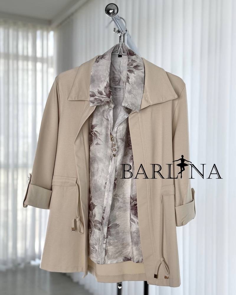 Beige shirt with long-sleeved formal jacket