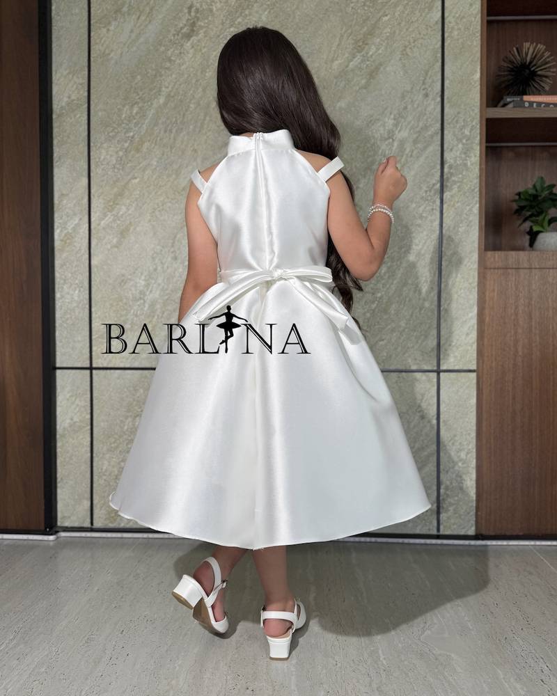 Girls' white royal dress with a high neck
