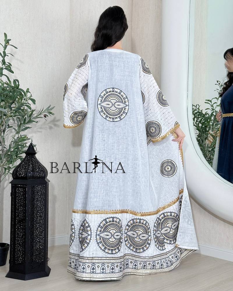 Elegant white jalabiya with gold accents