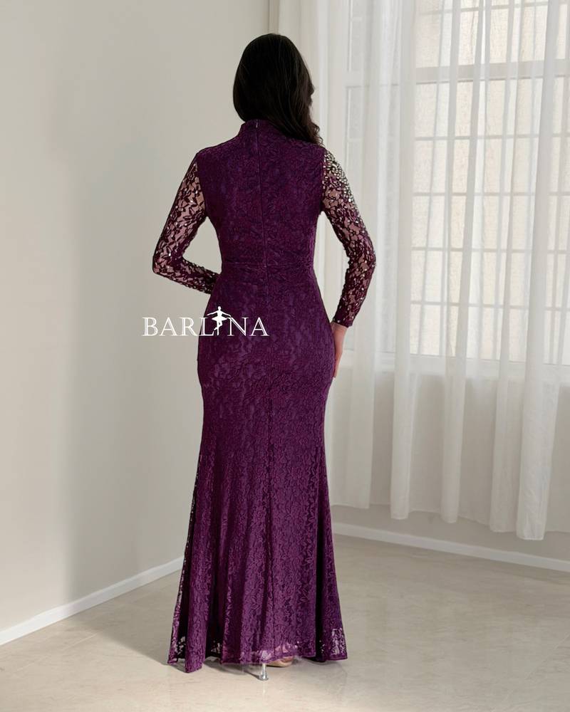Purple lace dress with silver gradient embroidery