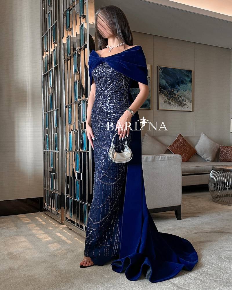 Blue evening dress with shiny details