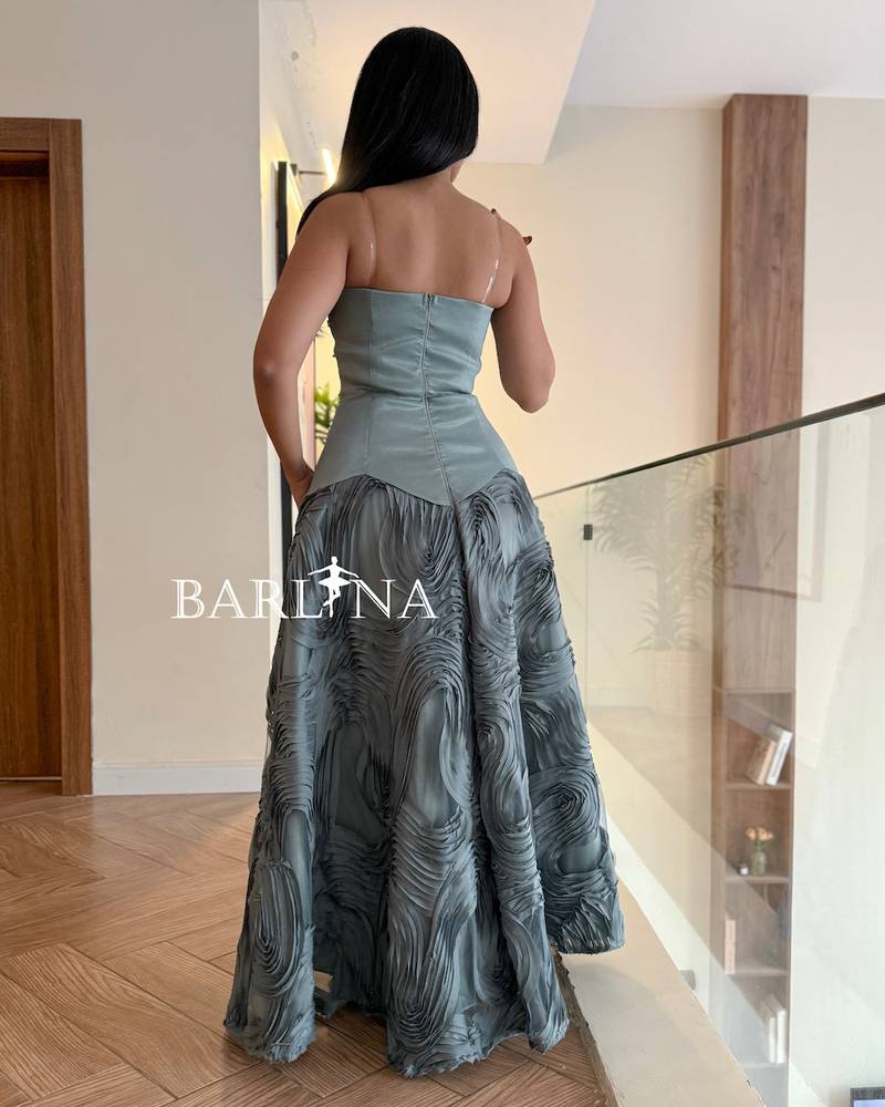Gray corset dress embroidered with pearls