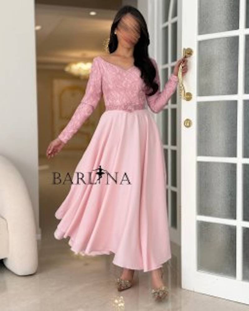 Pink dress with lace bodice