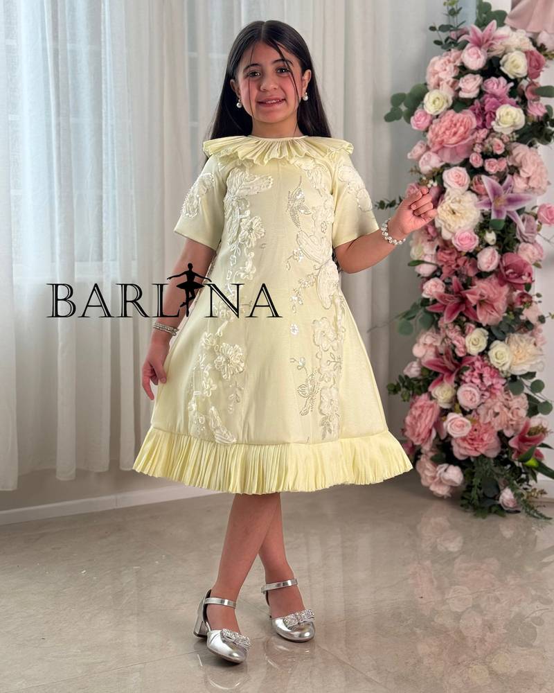 Yellow girls' dress with ruffles and delicate embroidery