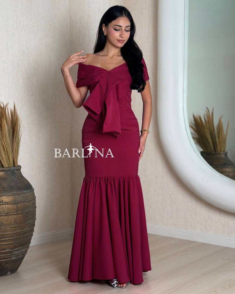 Burgundy off-shoulder mermaid dress