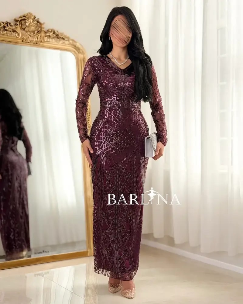 burgundy fitted evening dress with embroidery
