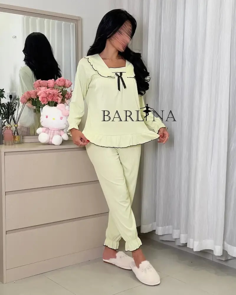 Stylish pajamas with a wide collar and ruffle details