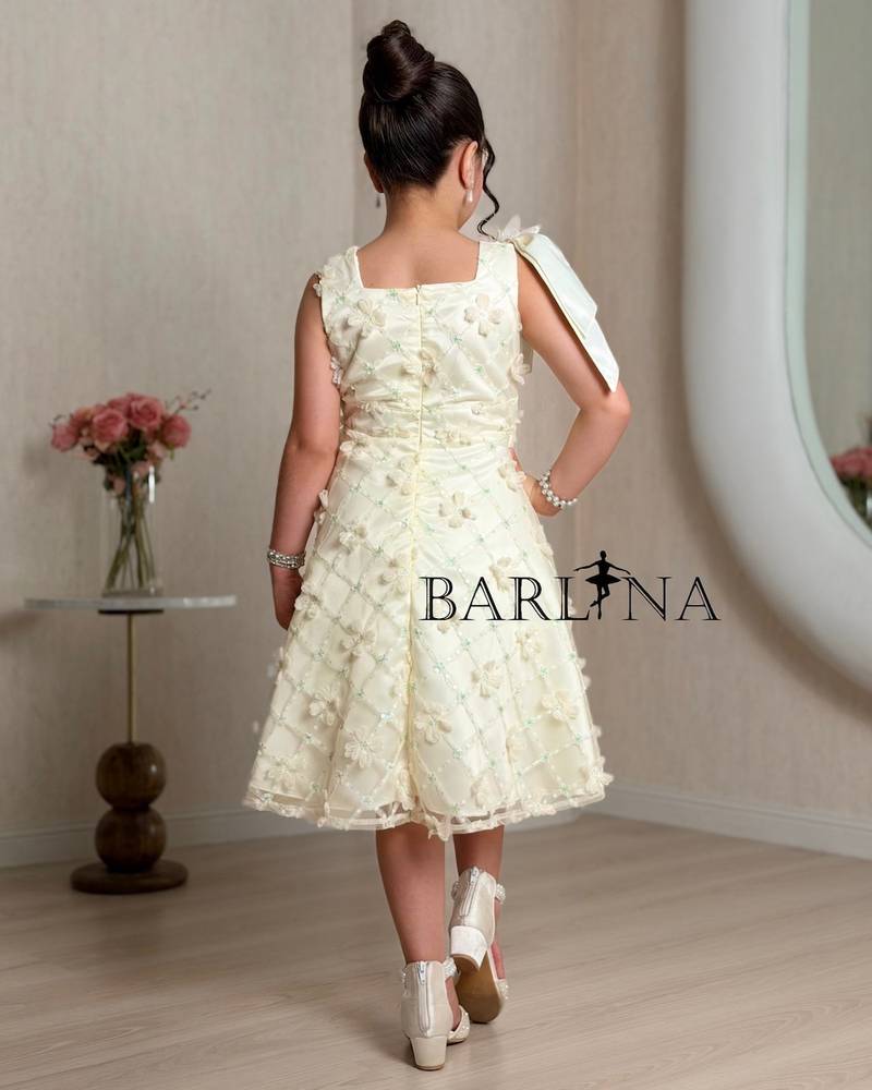 Off-white girls' midi dress with embellished fabric