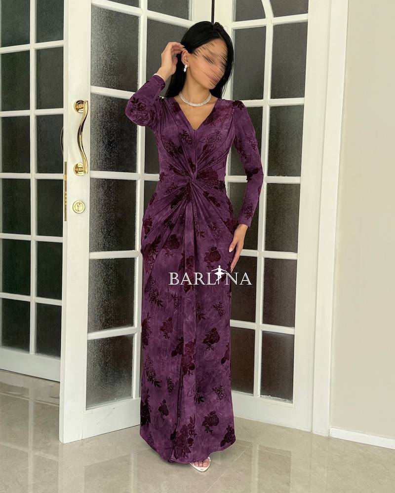 A soft purple dress with a velvet rose pattern