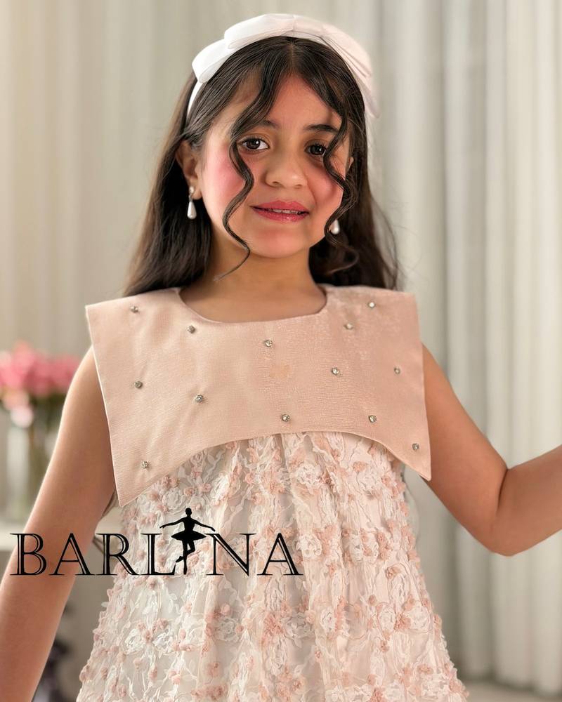 Off-white girls' dress with pink embroidery