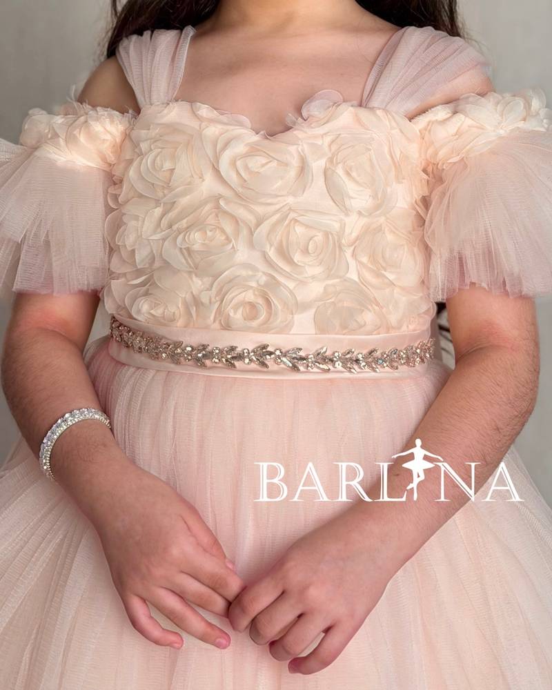 Girls' fluffy tulle dress with a light train