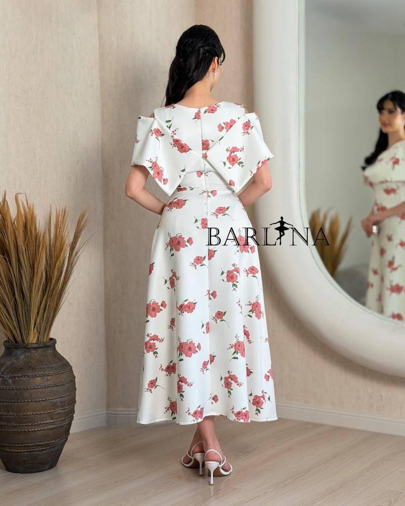 White midi dress with pink floral print