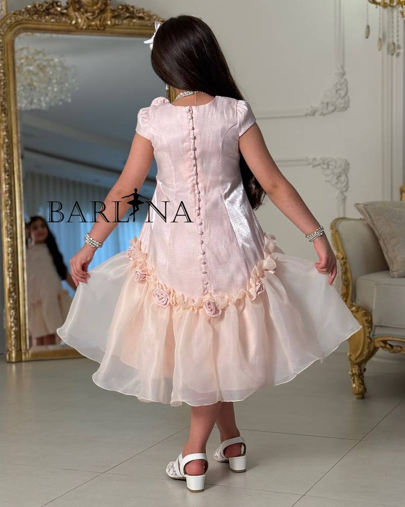 Soft girl's dress decorated with back buttons