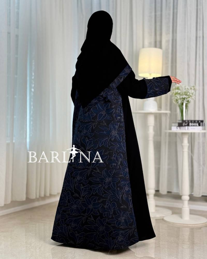 Elegant black abaya with side and back embroidery