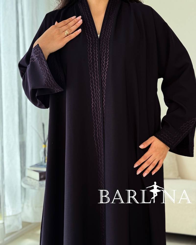 Purple abaya with embroidery on the collar and sleeves