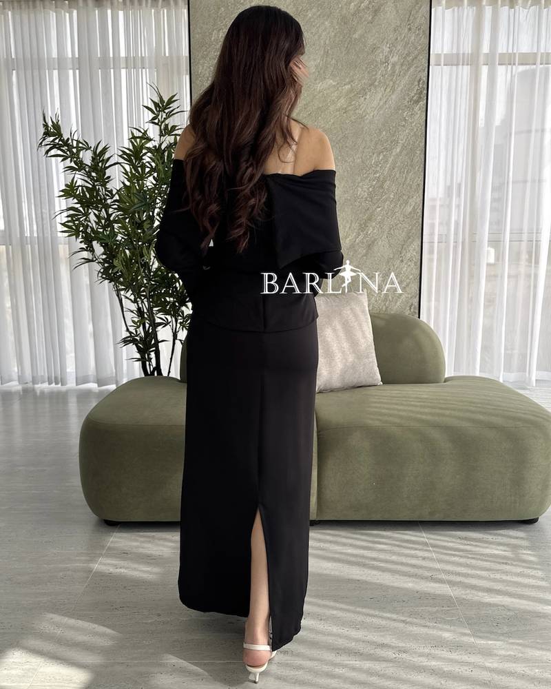 Black Off Shoulder Dress with Off White Flower