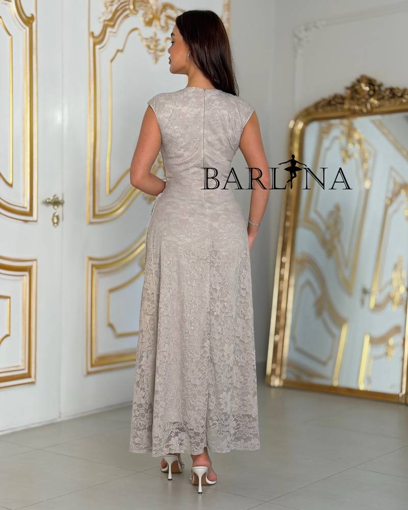 Light gray lace dress with a soft cut