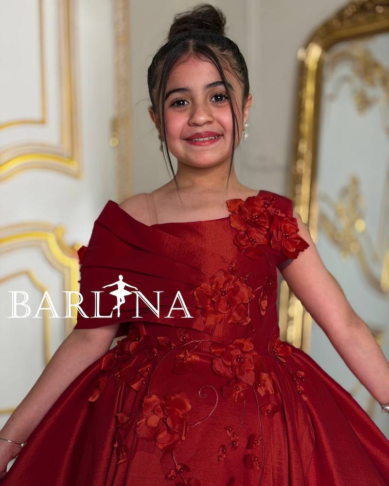 red off-the-shoulder evening dress for girls