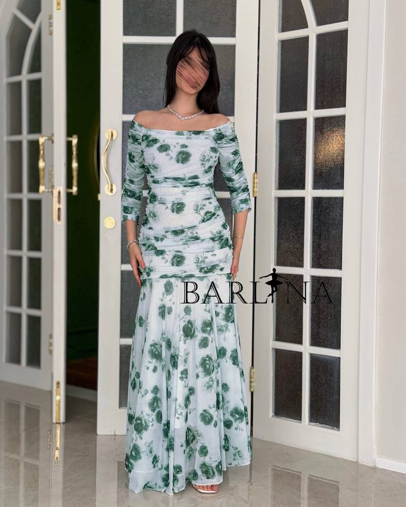 Off-shoulder mermaid dress with floral print