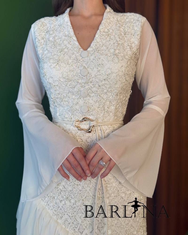 Soft white mid-length embroidered dress