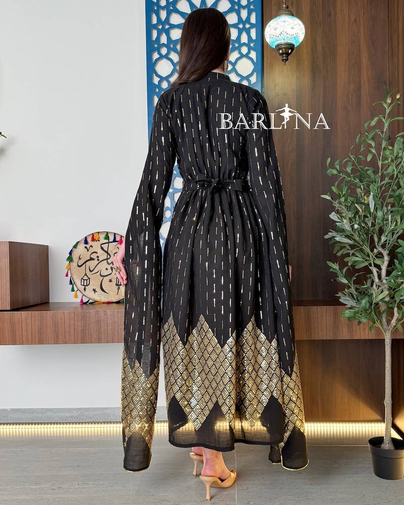 Elegant black jalabiya with shiny sequins
