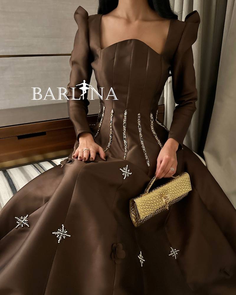 Royal brown long dress with classic cut