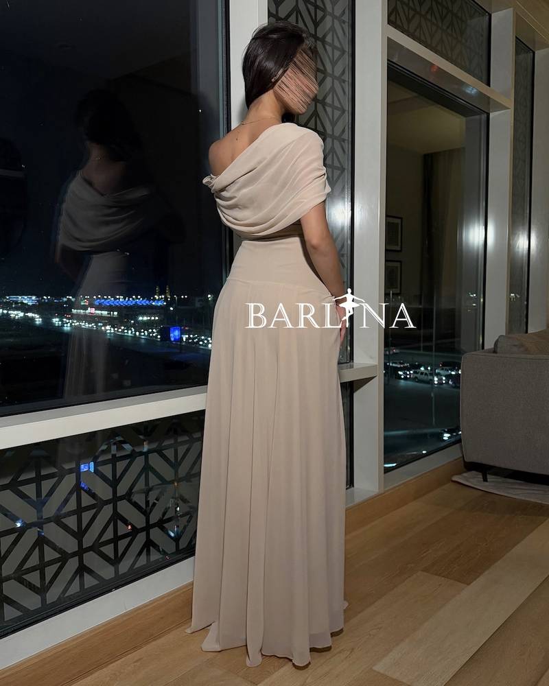 Soft beige dress with draped layers