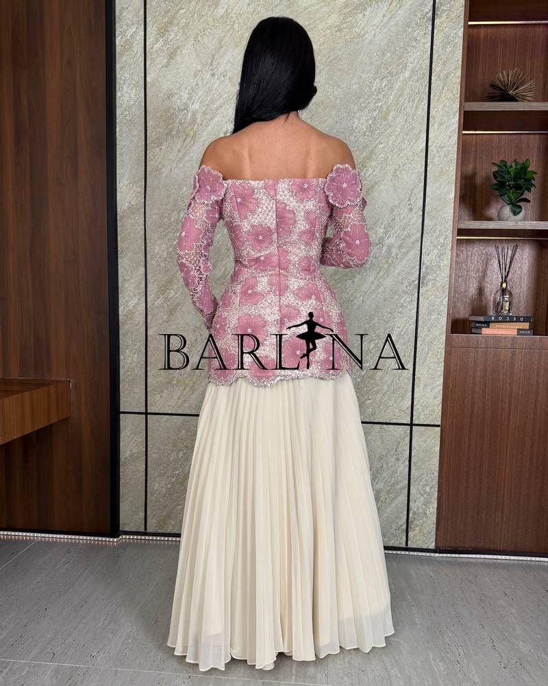 Off-white long-sleeved dress with a floral top