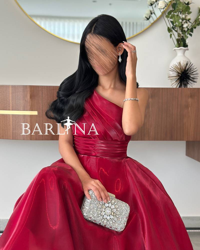 Burgundy one shoulder dress with puffy skirt