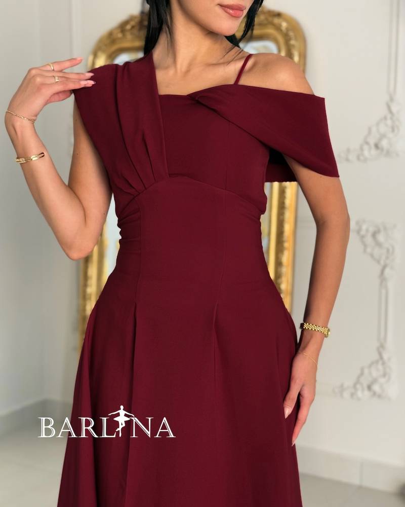Soft burgundy midi one-shoulder dress