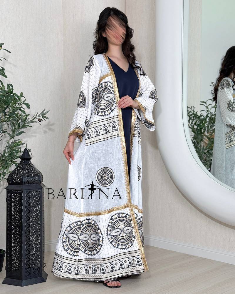 Elegant white jalabiya with gold accents