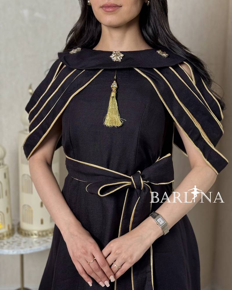 Dark purple jalabiya with gold details