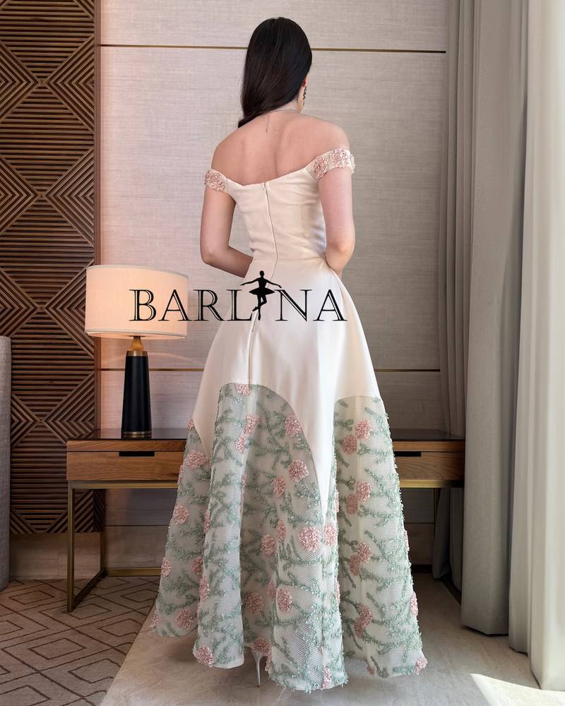 Beige dress with floral embroidered bottom