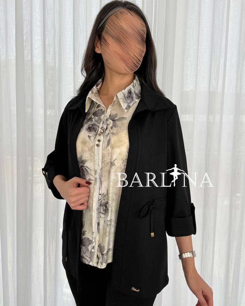 Beige shirt with long-sleeved formal jacket