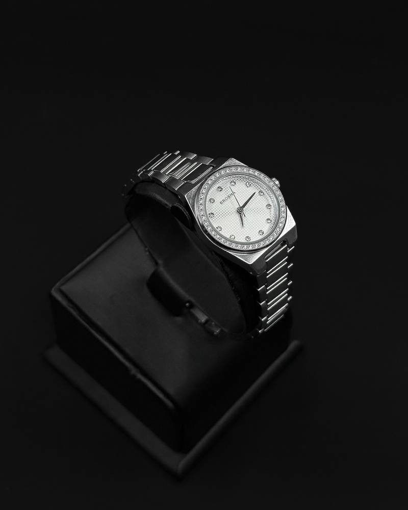 Women's watch with a bezel studded with rhinestones
