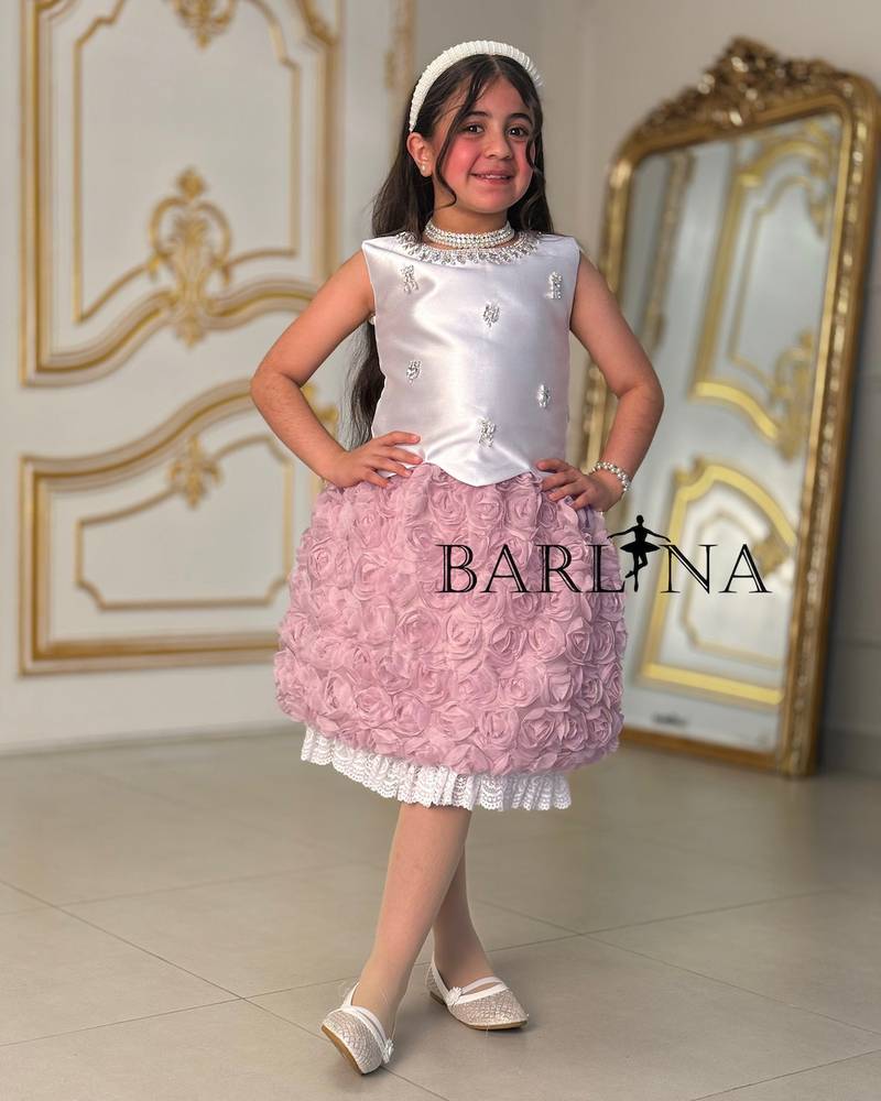 Girls silver and pink dress with sparkling details