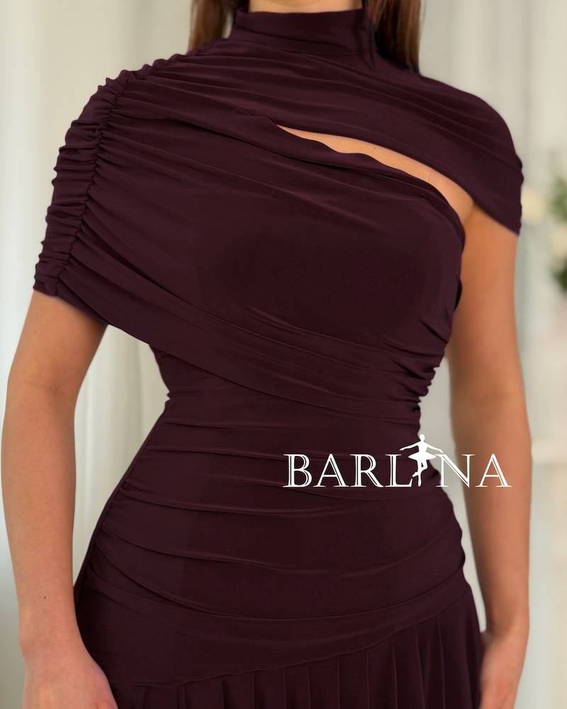 Soft burgundy dress with a slanted neckline