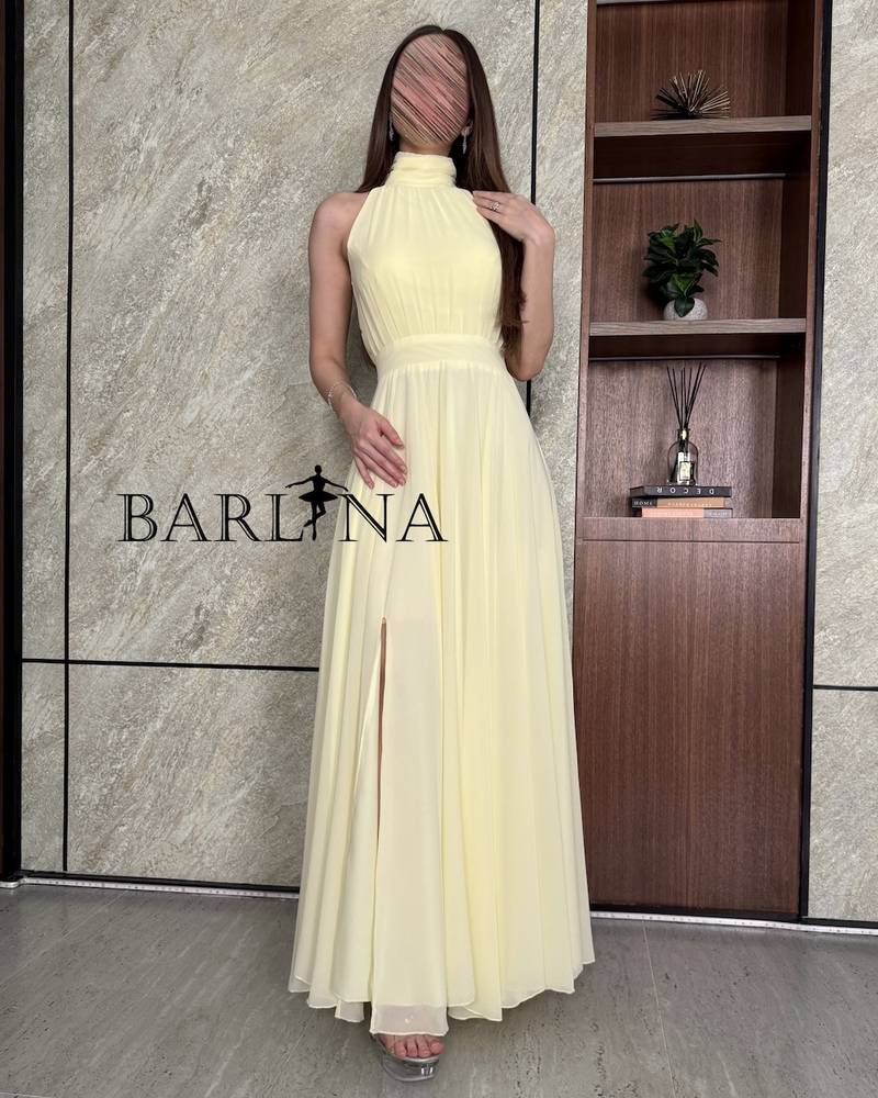Soft pastel yellow long dress