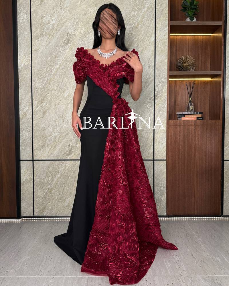 Black dress with red rose detailing