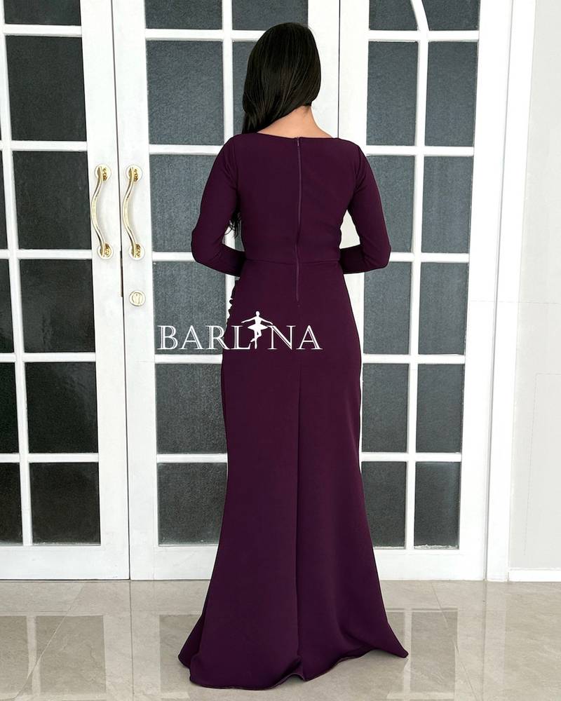 Purple dress with soft pleats and side buttons