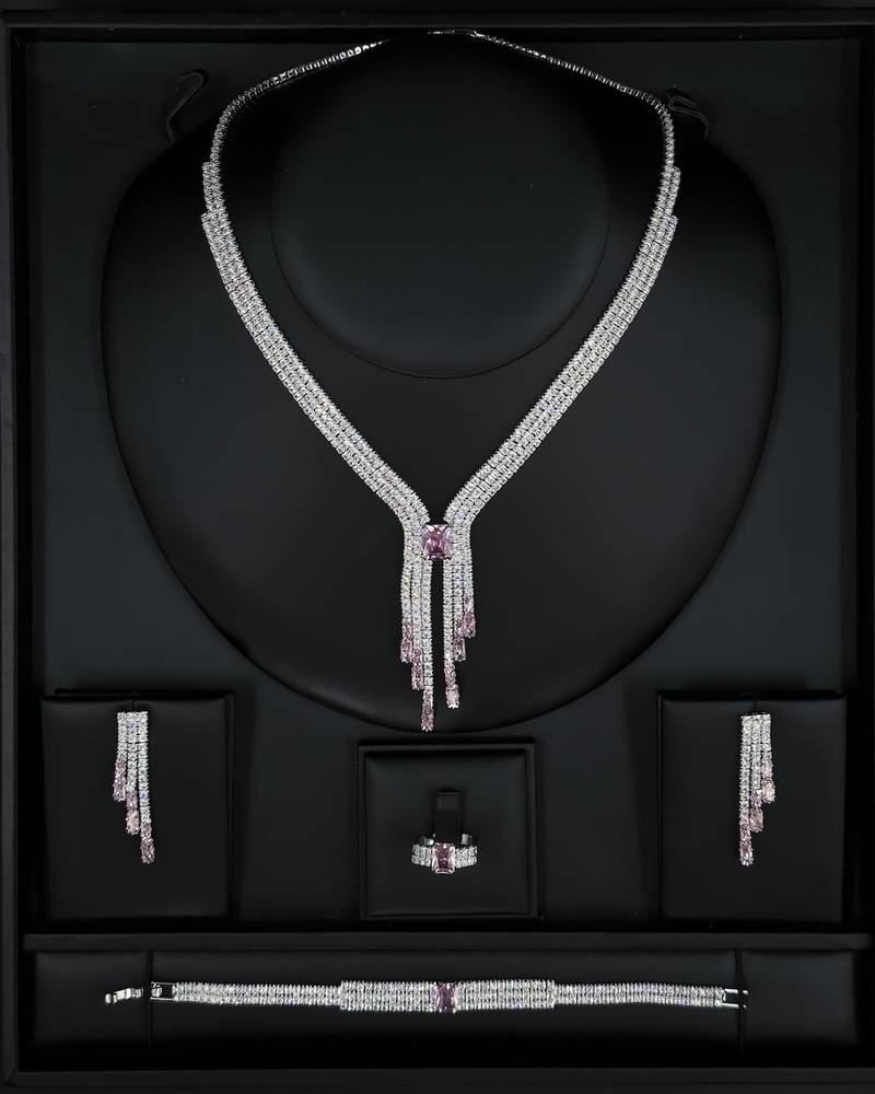 A luxurious set studded with crystals and pink stones