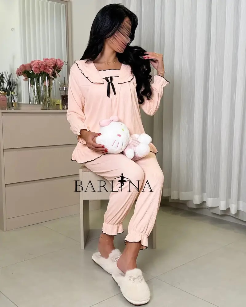 Stylish pajamas with a wide collar and ruffle details