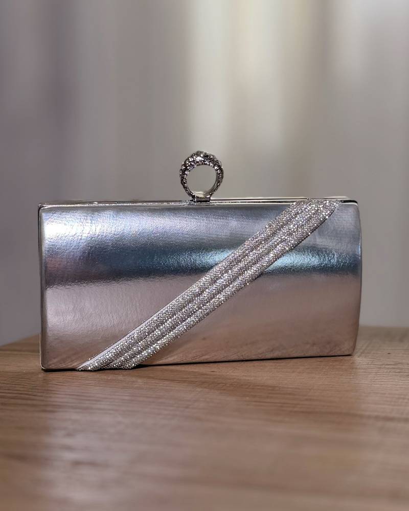 Rectangular evening bag with a diagonal line