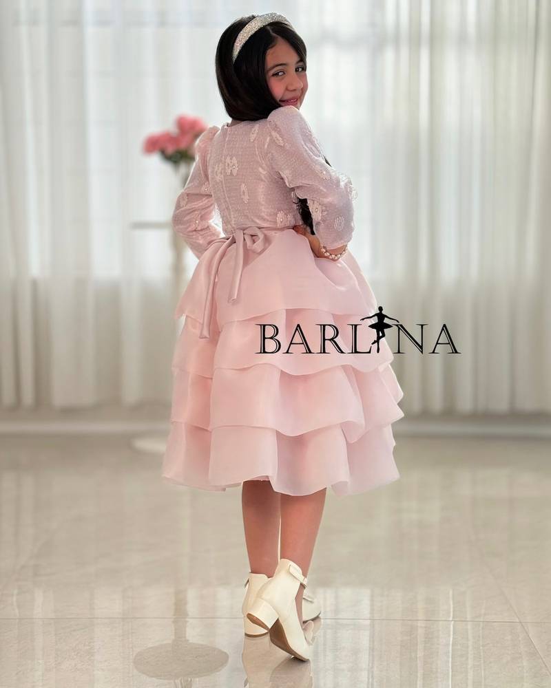 Pink multi-layered evening dress for girls