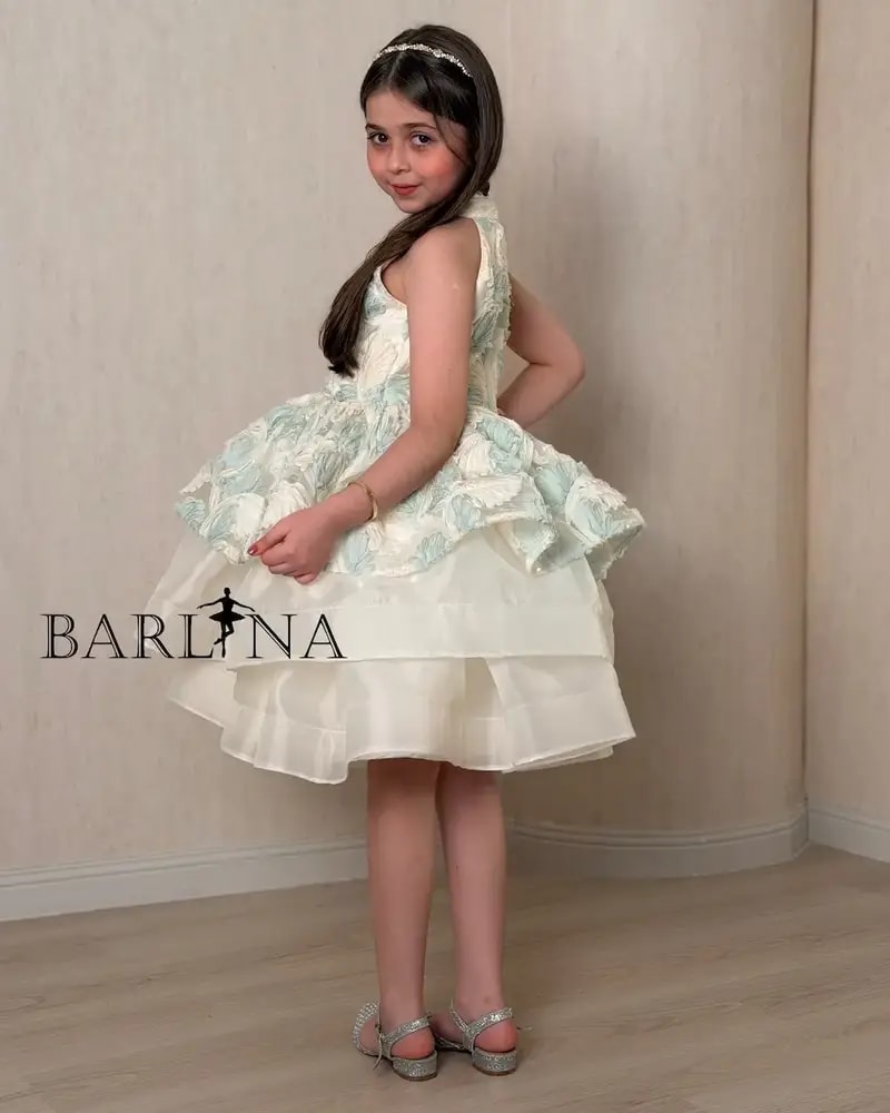 Girls’ off-white ruffled puffy dress