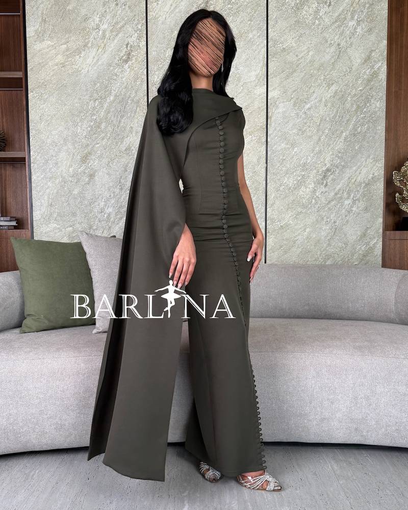 Elegant olive dress with front buttons