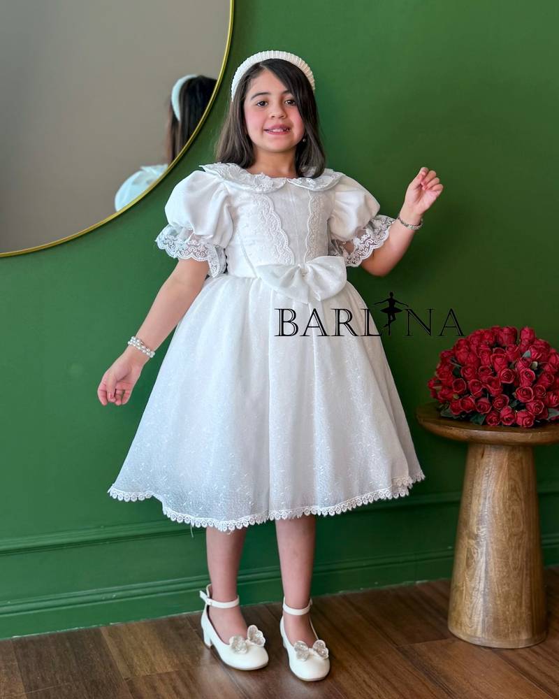 white girls' dress with classic lace